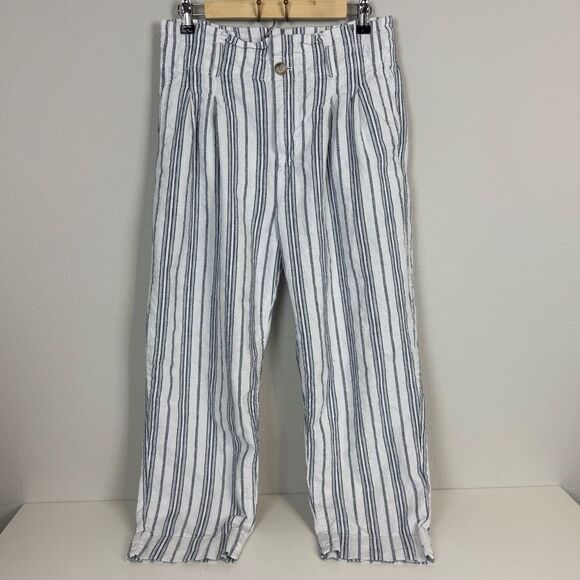 Madewell Linen Blend White Black Striped Cropped Pants 10 - Picture 1 of 9